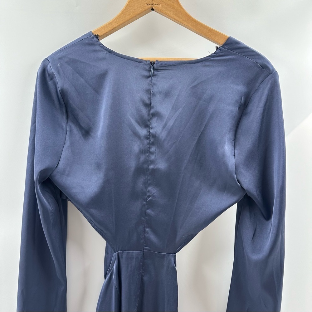 Forever 21 Blue Satin Deep V-Neck Cutout Dress – Size M - Picture 6 of 7